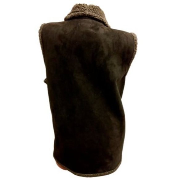 Loffee Apple Brown Sherpa Floral Plus Suede Women Vest - Picture 3 of 5